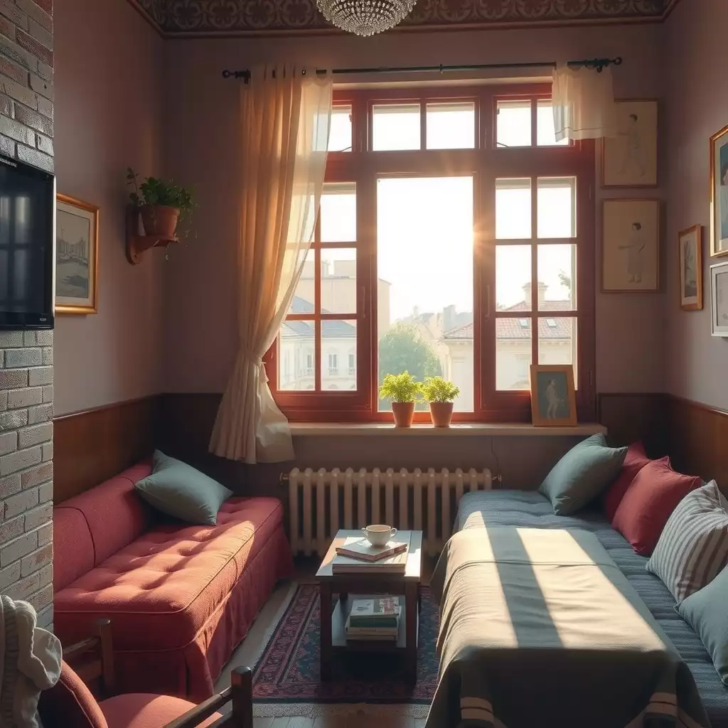 Cozy budget accommodation featuring warm decor and local cultural elements, inviting travelers to experience comfort and adventure.